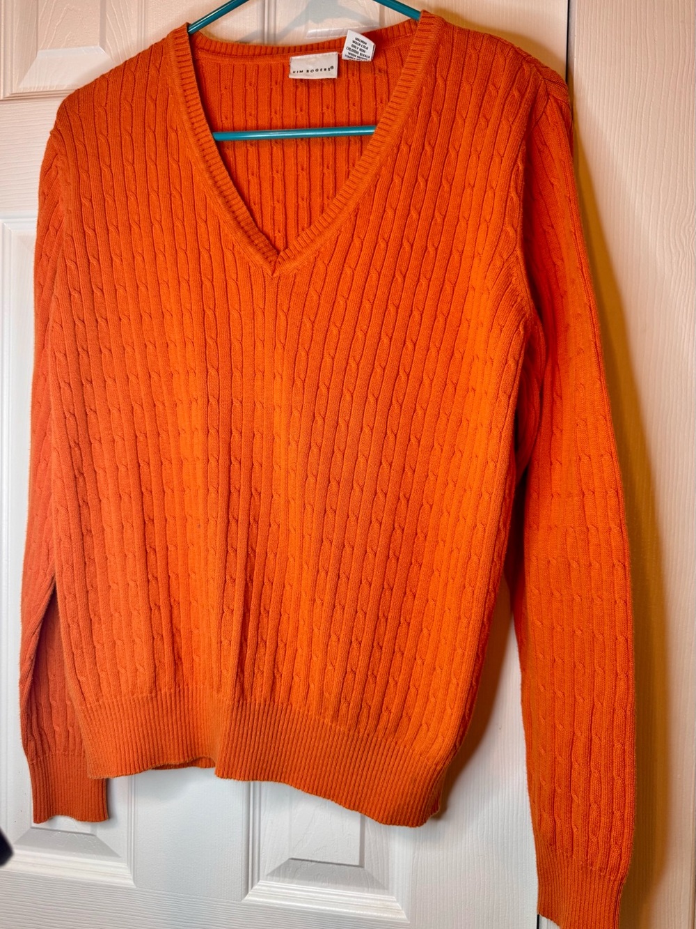 Kim Rogers Women’s Orange V-Neck Cable Knit Sweater